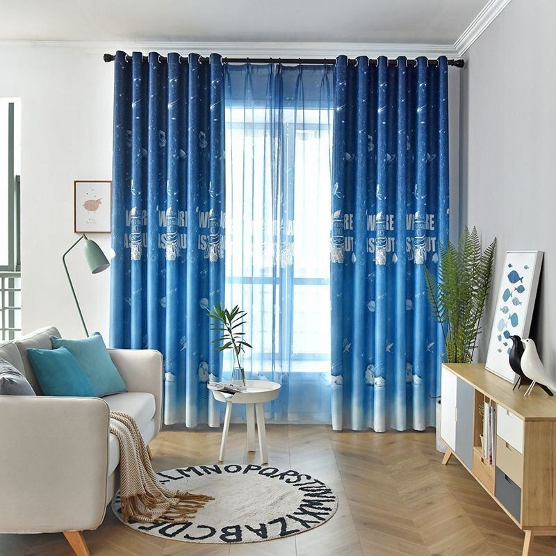 Verdunkelungsvorhang Mit Cartoon-Blau-Weltraum-Muster, Bedruckt, Maßgefertigt, Für Jungen Und Kinder, Schlafzimmer