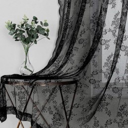 Florale Schwarze Transparente Spitzenvorhänge Für Das Wohnzimmer