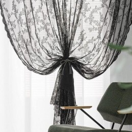 Florale Schwarze Transparente Spitzenvorhänge Für Das Wohnzimmer