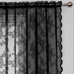 Florale Schwarze Transparente Spitzenvorhänge Für Das Wohnzimmer