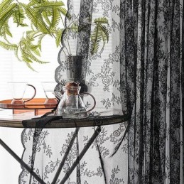 Florale Schwarze Transparente Spitzenvorhänge Für Das Wohnzimmer