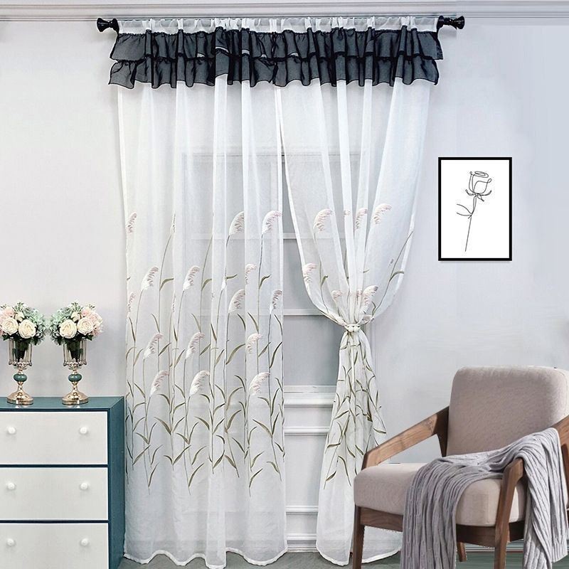 Moderne Bestickte Tüllvorhänge Reed Sheer Voile Wohnzimmer Schlafzimmer