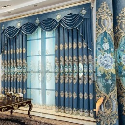 Chenille-Vorhang Nach Maß Vorhang Europa-Stil Stickerei Blume Fenster Behandlung