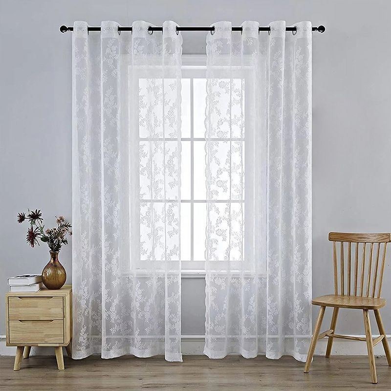 Moderner Tüllvorhang Nach Maß, Floraler Voile-Vorhang, Durchsichtig, Für Wohnzimmer