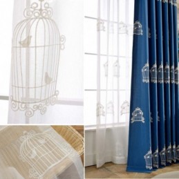 Atmungsaktiver Transparenter Vorhang, Maßanfertigung, Vorhang Mit Vogelkäfig-Stickerei, Wohnzimmer