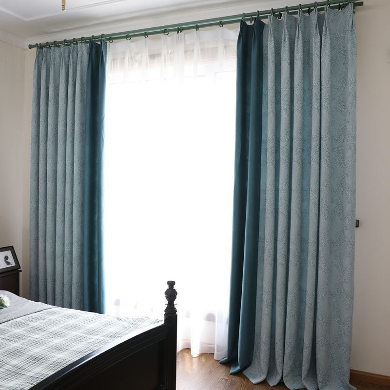 Verdunkelungsvorhang, Maßgefertigt, Vorhang, Europäischer, Schlichter Stil, Weiche Baumwolle, Blau, Jacquard, Dekorativ, Für Schlafzimmer