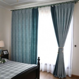 Verdunkelungsvorhang, Maßgefertigt, Vorhang, Europäischer, Schlichter Stil, Weiche Baumwolle, Blau, Jacquard, Dekorativ, Für Schlafzimmer