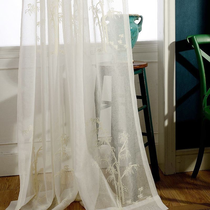 Klassischer Transparenter Vorhang, Maßgefertigt, Bambus, Bestickte Tüllvorhänge Für Das Wohnzimmer