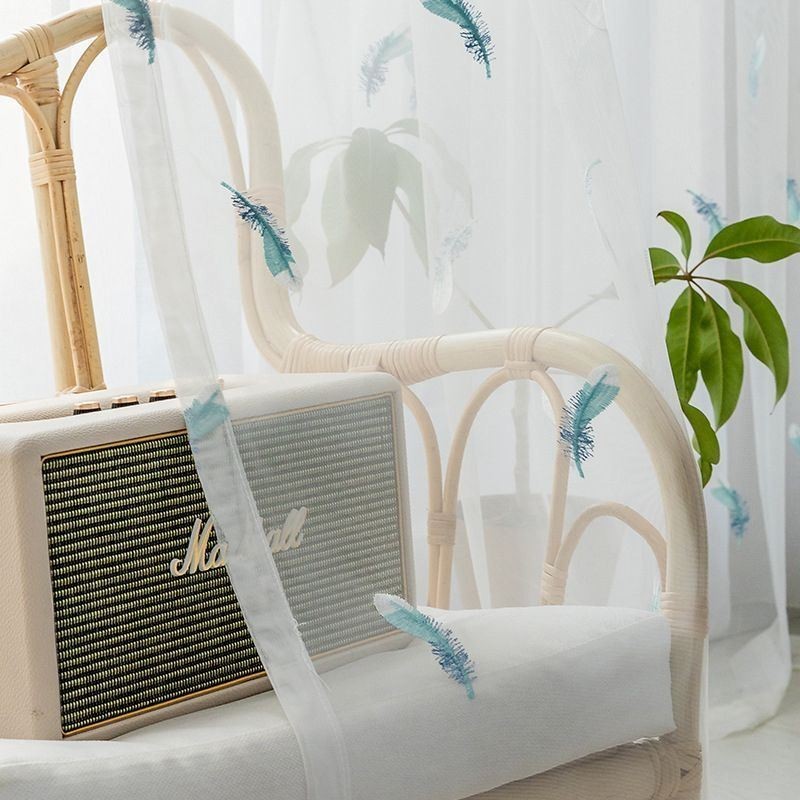 Feder Bestickter Vorhang, Maßgefertigt, Minimalistisch, Atmungsaktiv, Für Wohnzimmer Und Schlafzimmer