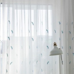 Feder Bestickter Vorhang, Maßgefertigt, Minimalistisch, Atmungsaktiv, Für Wohnzimmer Und Schlafzimmer