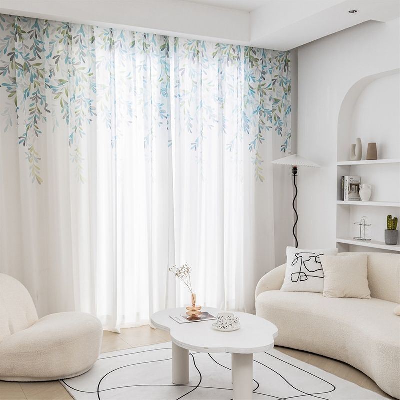 Voile-Vorhang Mit Rankenmuster, Maßgefertigt, Bedruckt, Transparent, Für Wohnzimmer Und Schlafzimmer