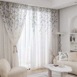 Voile-Vorhang Mit Rankenmuster, Maßgefertigt, Bedruckt, Transparent, Für Wohnzimmer Und Schlafzimmer