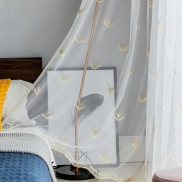 Klassischer Transparenter Vorhang, Maßgefertigt, Mit Hirschen Bestickte Tüllvorhänge Für Das Wohnzimmer