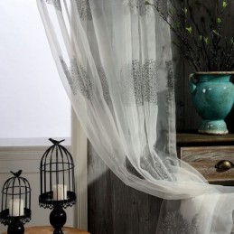 Moderner Bestickter Tüllvorhang, Maßgefertigt, Transparenter Voile-Vorhang, Wohnzimmer, Schlafzimmer