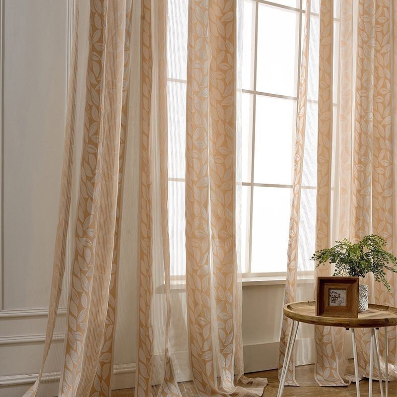Blatt-Jacquard-Tüll-Vorhänge, Nordische Gardinen Für Wohnzimmer