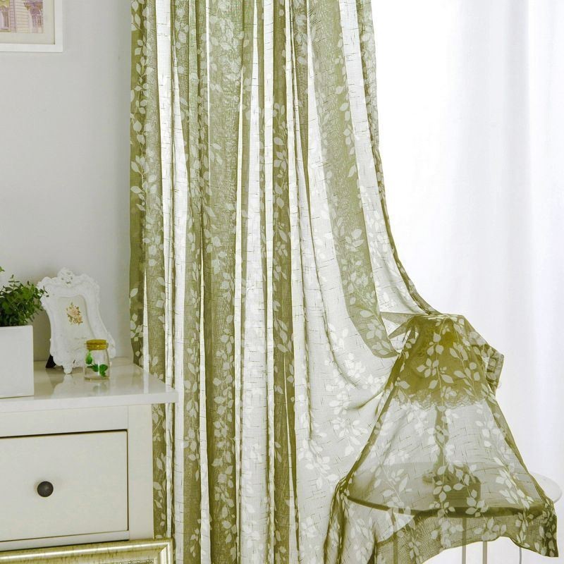 Simplicity Bedruckter Transparenter Vorhang, Maßgefertigt, Blätter-Tüll Für Wohnzimmer