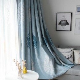Verdunkelungsvorhang Mit Blauem Blattmuster, Maßgefertigter Vorhang, Moderne Minimalistische Fensterbehandlung