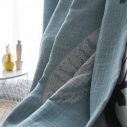 Verdunkelungsvorhang Mit Blauem Blattmuster, Maßgefertigter Vorhang, Moderne Minimalistische Fensterbehandlung