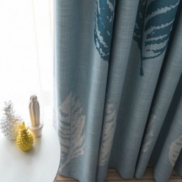 Verdunkelungsvorhang Mit Blauem Blattmuster, Maßgefertigter Vorhang, Moderne Minimalistische Fensterbehandlung
