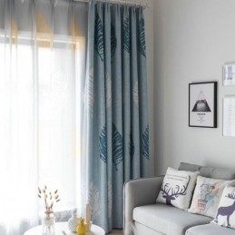 Verdunkelungsvorhang Mit Blauem Blattmuster, Maßgefertigter Vorhang, Moderne Minimalistische Fensterbehandlung