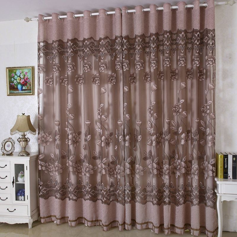 Europäischer Landhaus-Vorhang, Maßgefertigt, Vorhang, Blumen-Jacquard, Halbverdunkelnd, Für Wohnzimmer