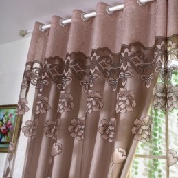 Europäischer Landhaus-Vorhang, Maßgefertigt, Vorhang, Blumen-Jacquard, Halbverdunkelnd, Für Wohnzimmer