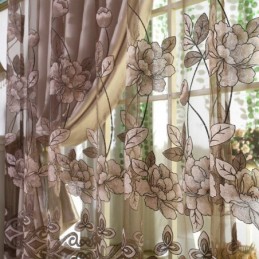 Europäischer Landhaus-Vorhang, Maßgefertigt, Vorhang, Blumen-Jacquard, Halbverdunkelnd, Für Wohnzimmer