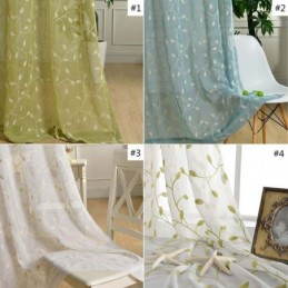 Ländlicher Transparenter Vorhang, Maßgefertigt, Vorhang, Atmungsaktiv, Blätterstickerei, Wohnzimmer