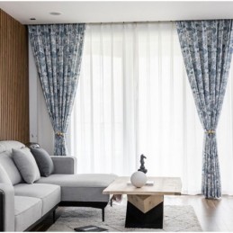 Ländlicher Stil Baumwollleinen Vorhang Maßgefertigt Vorhang Halbverdunkelnd Bedruckt Schlafzimmer Erkerfenster