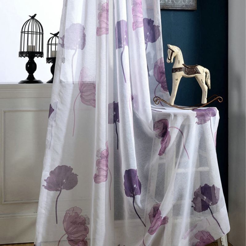 Moderner Minimalistischer Voile-Vorhang, Maßgefertigt, Vorhang Mit Lotusblatt-Muster, Lila, Für Schlafzimmer