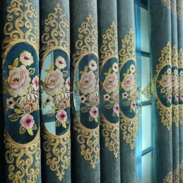 Chenille-Vorhang, Maßgefertigt, Vorhang Im Europäischen Stil, Blumenstickerei