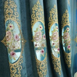 Chenille-Vorhang, Maßgefertigt, Vorhang Im Europäischen Stil, Blumenstickerei