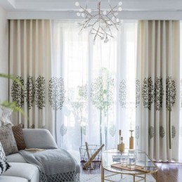 Stoff Nordischer Stil Großer Baum Fensterbehandlung Maßgefertigter Vorhang