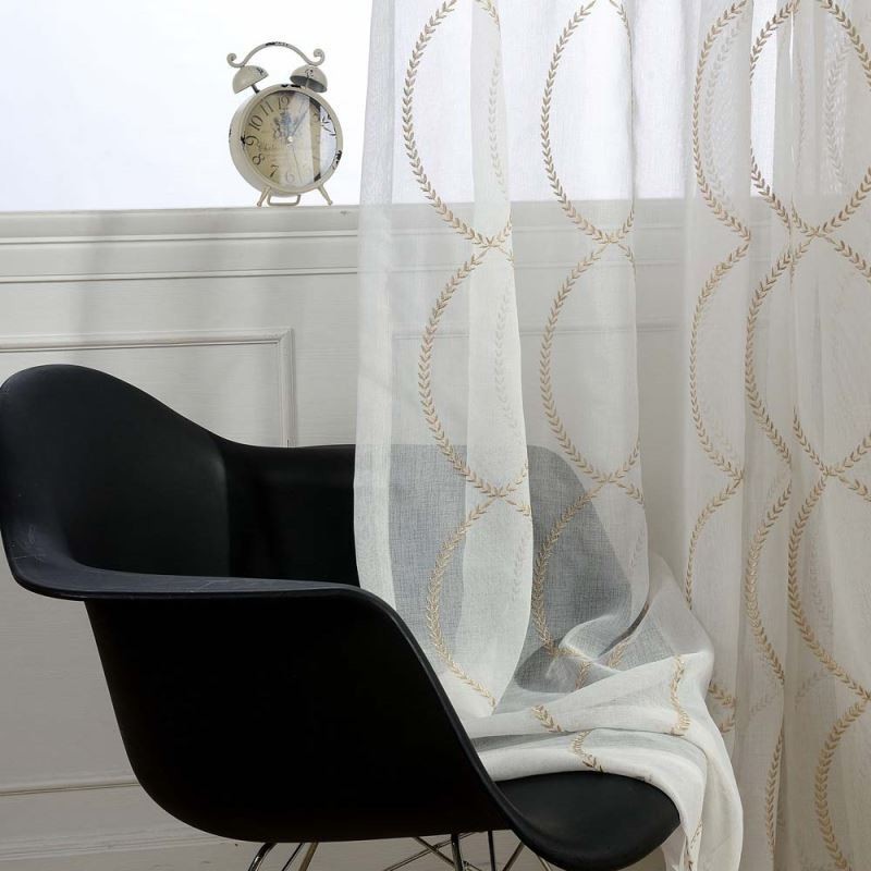 Moderner Atmungsaktiver Transparenter Vorhang, Maßgeschneiderter Vorhang, 8-Form-Stickerei, Wohnzimmer