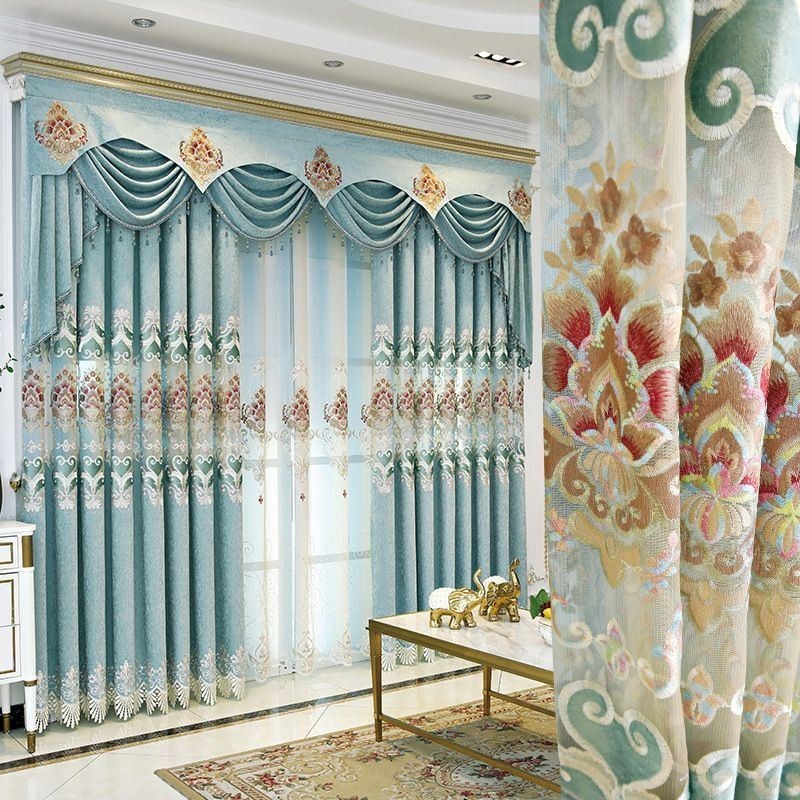 Chenille-Vorhang Nach Maß Vorhang Europa-Stil Stickerei Blume Fenster Behandlung
