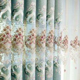 Chenille-Vorhang Nach Maß Vorhang Europa-Stil Stickerei Blume Fenster Behandlung