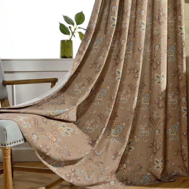 Amerikanischer Stil Voile Transparent Vorhang Maßgefertigt Vorhang Panle Braun Blumendruck