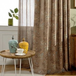 Amerikanischer Stil Voile Transparent Vorhang Maßgefertigt Vorhang Panle Braun Blumendruck