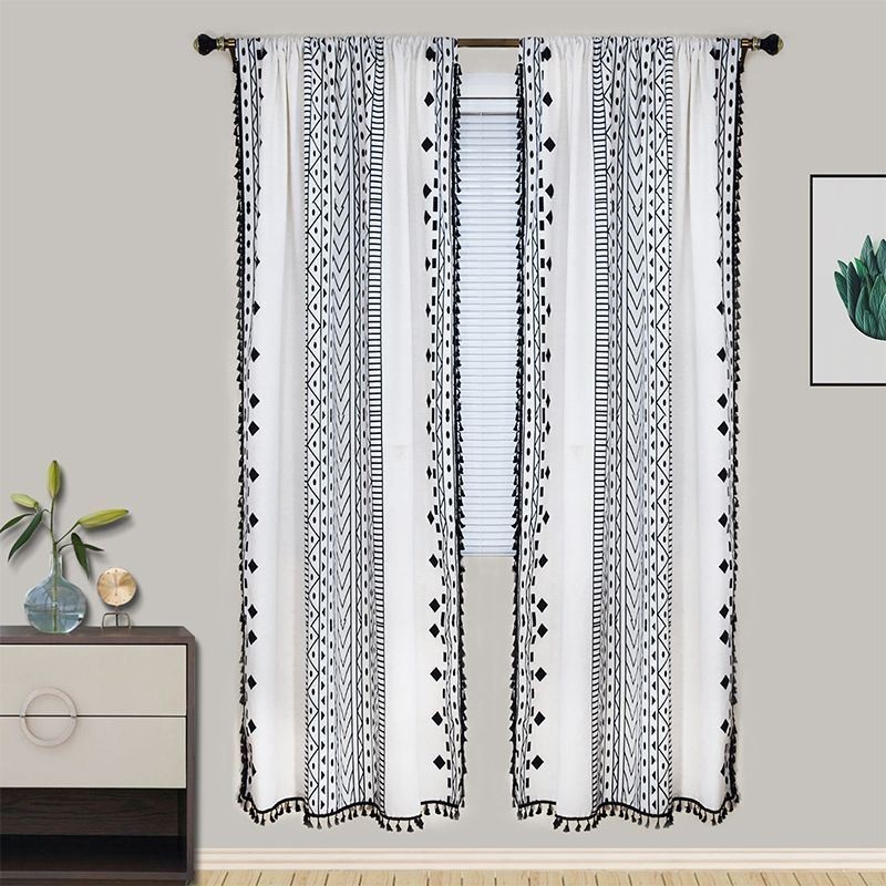 Geometrische Druck Vorhänge Halb Blackout Quaste Baumwolle Leinen Drape Für Wohnzimmer