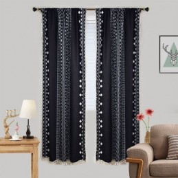 Geometrische Druck Vorhänge Halb Blackout Quaste Baumwolle Leinen Drape Für Wohnzimmer