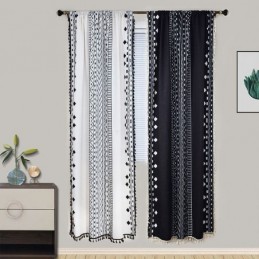 Geometrische Druck Vorhänge Halb Blackout Quaste Baumwolle Leinen Drape Für Wohnzimmer