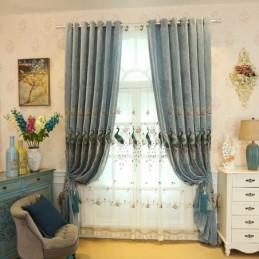 Verdunkelungsvorhang Aus Chenille, Maßgefertigt, Vorhang Mit Blumen- Und Pfauenstickerei