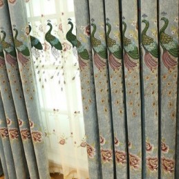 Verdunkelungsvorhang Aus Chenille, Maßgefertigt, Vorhang Mit Blumen- Und Pfauenstickerei