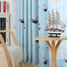 Kinder-Cartoon-Schiff-Muster Bedruckte Vorhänge Verdunkelungsvorhang Maßgefertigter Vorhang Für Kinderzimmer