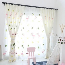 Bestickter Flamingo-Vorhang, Maßgefertigt, Halbtransparent, Transparente Vorhänge Für Wohnzimmer Und Schlafzimmer