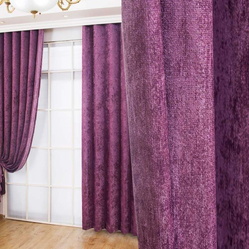 Vorhang Im Amerikanischen Antik-Stil, Maßgefertigt, Chenille, Einfarbig, Violett, Für Schlafzimmer, Verdunkelungsstoff