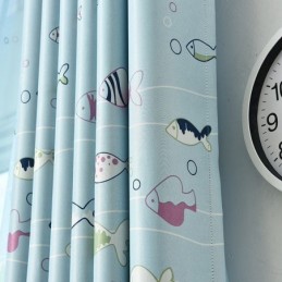 Cartoon Fisch Muster Blau Verdunkelungsvorhänge Bedruckter Vorhang Maßgefertigter Vorhang Für Kinderzimmer