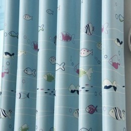 Cartoon Fisch Muster Blau Verdunkelungsvorhänge Bedruckter Vorhang Maßgefertigter Vorhang Für Kinderzimmer