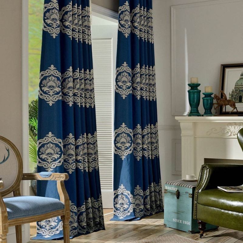 Nordischer Einfacher Vorhang, Maßgeschneiderter Vorhang, Blaue Stickerei, Wohnzimmer, Arbeitszimmer, Stoff