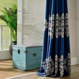 Nordischer Einfacher Vorhang, Maßgeschneiderter Vorhang, Blaue Stickerei, Wohnzimmer, Arbeitszimmer, Stoff